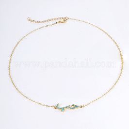 Ожерелье с подвеской в форме волны кубического циркония и золотыми латунными цепочками, голубой, 17.72 дюйм (45 см)