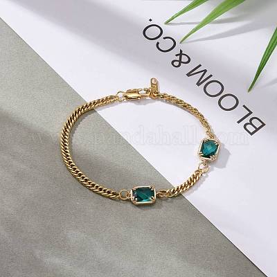 Прямоугольник со стеклянными звеньями браслетов BJEW-JB06275-02-1