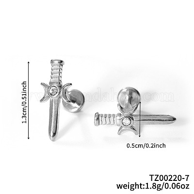 Меч из нержавеющей стали 304 с прозрачным кубическим цирконием и серьгами-гвоздиками в форме луны AE8260-5-1