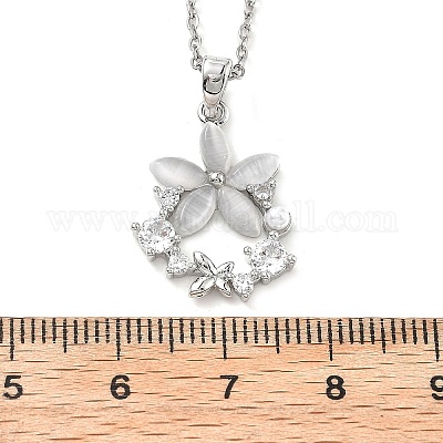 Ожерелья с подвесками из цветочной смолы и микропаве из кубических цирконий NJEW-D288-02P-1