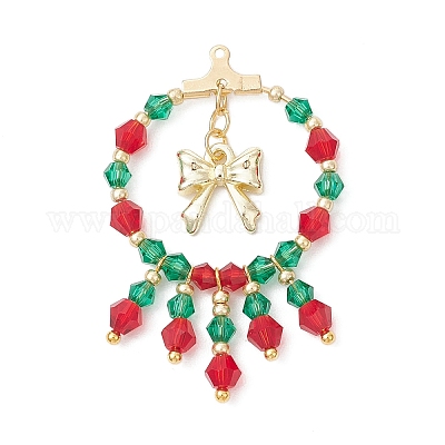 Подвески из стеклянных бусин ручной работы на рождественскую тематику PALLOY-MZ00795-01-1