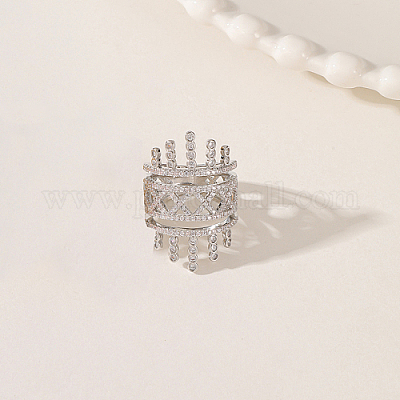 Кольца с широкой полосой из полой латуни с микропаве и прозрачным кубическим цирконием GQ4304-7-1