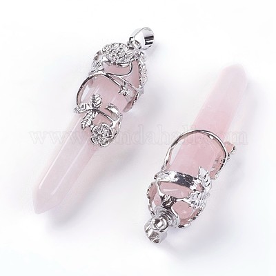 Натуральный розовый кварц большие остроконечные подвески G-A172-16B-1