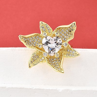 Манжеты из латуни с микро паве кубический цирконий для женщин RJEW-F184-02G-1