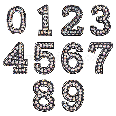 Wholesale HOBBIESAY 10Pcs Number Hotfix Rhinestones Patches Shiny Iron  Sewing Black Resin Appliques with Hot Melt Adhesive Clothing Garments  Stickers Patches for Birthday Fabric Decorations 
