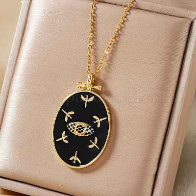 Элегантные латунные ожерелья с прозрачными кубическими цирконами и эмалью в виде счастливого глаза RW8317-3-1