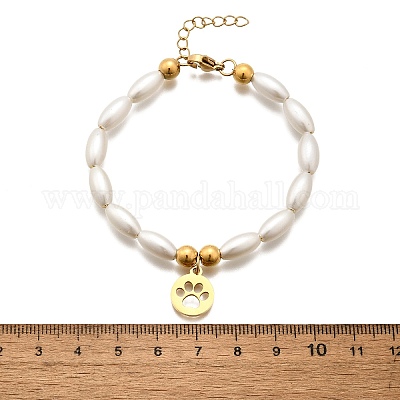 304 нержавеющая сталь плоские круглые браслеты с подвесками с отпечатками лап для женщин BJEW-C098-11G-1