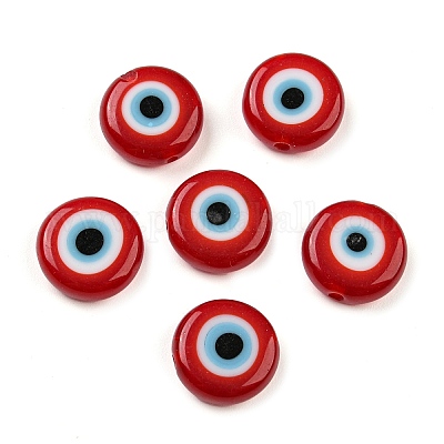 Handmade bösen Blick lampwork flache runde Perle Stränge&nbsp;LAMP-L058-12mm-06A-1