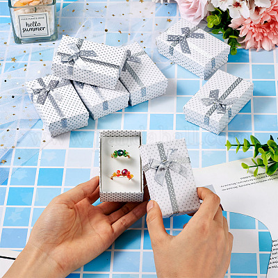 Картонные подарочные коробки для ювелирных изделий в горошек с бантом CON-TAC0001-10C-1