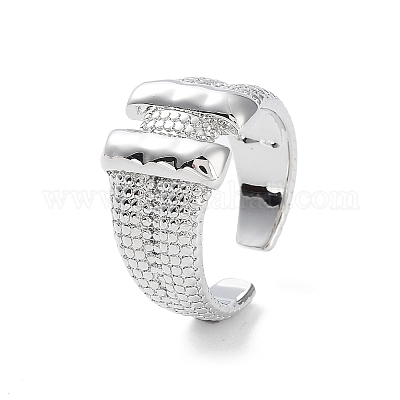 Прямоугольная форма стойки с латунным открытым кольцом-манжетой для женщин RJEW-F155-03P-1