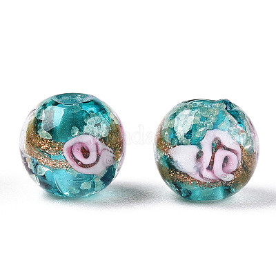 Светящиеся бусины лэмпворк из золота и песка ручной работы LAMP-T021-03S-1