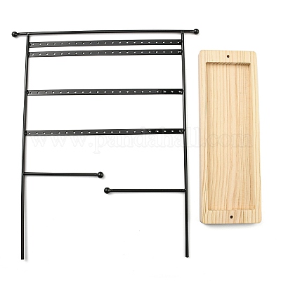 Железная подставка для ювелирных изделий с деревянным подносом AJEW-Z032-01A-1