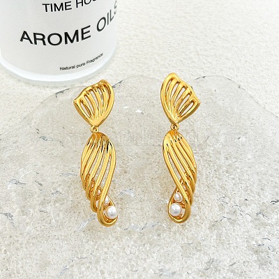 Серьги-гвоздики с имитацией жемчуга из латуни EJEW-M084-01G-1