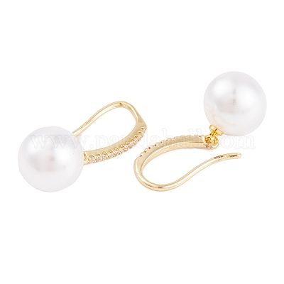 Покрытие стойки латунь кубический цирконий абс крючки для сережек с жемчугом EJEW-S219-16G-01-1