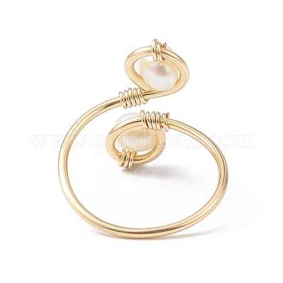 Открытое кольцо на палец с натуральным культивированным пресноводным жемчугом X-RJEW-JR00620-1