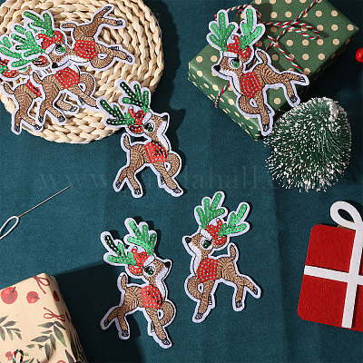 10 пара рождественских лосей с компьютерной вышивкой на ткани DIY-CA0007-73-1