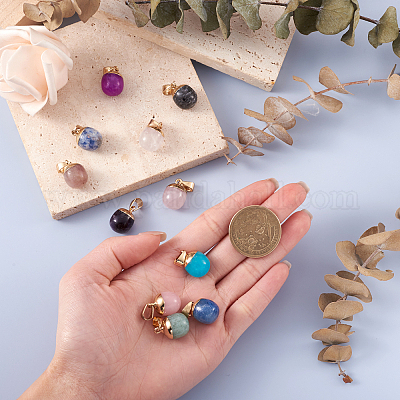 12 шт. 12 стильных подвески из натуральных смешанных драгоценных камней с золотым покрытием G-YS0001-19-1