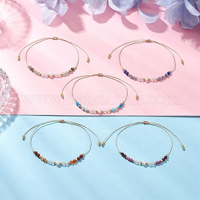 Регулируемые браслеты из натуральных смешанных драгоценных камней с бусинами для женщин на тему чакры BJEW-JB11619-1