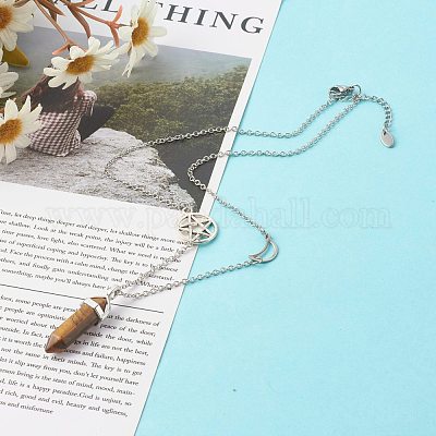 Колье с граненым тигровым глазом NJEW-JN03601-02-1