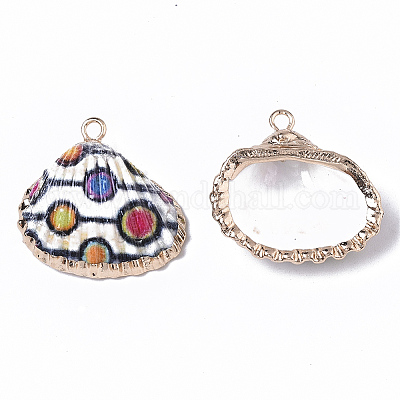 Подвески из ракушек с натуральным гребешком и гальваническим принтом X-SSHEL-R047-04-A05-1