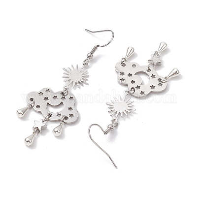 Серьги-подвески из латуни и нержавеющей стали 304 EJEW-TA00436-02-1