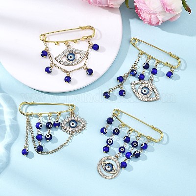 Булавки для килта из сплава синего сглаза со стразами JEWB-BR00200-1