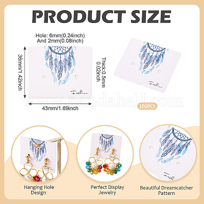 100 шт. тканая паутина/сетка с бумажными карточками для демонстрации ювелирных изделий с перьями CDIS-TA0001-43-1