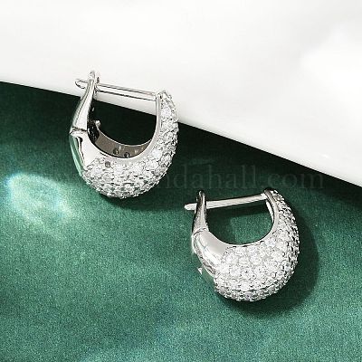 Овальные серьги-кольца из латуни с микропаве из прозрачных кубических цирконий EJEW-S277-10P-A-1