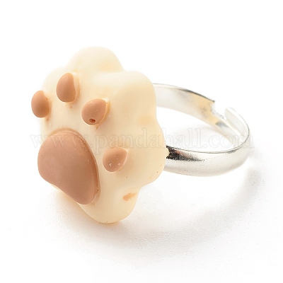 Регулируемое кольцо из смолы с принтом собачьей лапы RJEW-JR00423-02-1