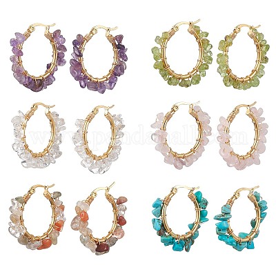 Серьга-кольцо из натурального драгоценного камня EJEW-JE05709-1