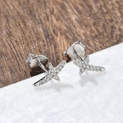925 серьги-гвоздики из стерлингового серебра с прозрачным кубическим цирконием EJEW-Q032-01D-P-1