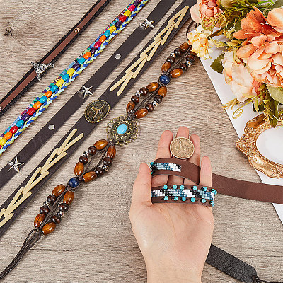 6 шт. 6 стиля этнический стиль плоский регулируемый ободок для шляпы AJEW-CP0007-24-1