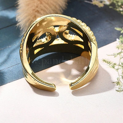 Кольца-манжеты для пальцев с покрытием из латуни с микропаве из прозрачного кубического циркония для женщин RJEW-M028-30G-03-1