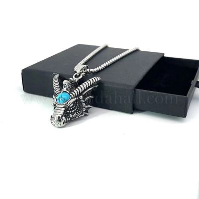 Мужские ожерелья с подвеской в виде головы дракона из нержавеющей стали с синтетической бирюзой LG7997-1