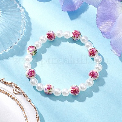 АБС-пластик имитация жемчуга круглые бусины эластичные браслеты для женщин BJEW-JB11606-05-1