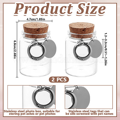 2 шт. прозрачные стеклянные пустые бутылки с подвесками в виде отпечатков лап в виде сердечек и медальонов AJEW-DR00039-1