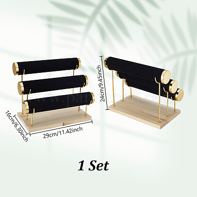 3-уровневые подставки для демонстрации браслетов из бархатного металла с Т-образной планкой AJEW-WH0816-129G-B-1