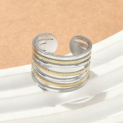 Двухцветные манжетные кольца из нержавеющей стали 304 RJEW-S635-01GP-B-1
