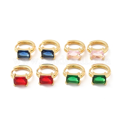 Прямоугольные серьги-кольца с фианитами EJEW-F281-04-G-1