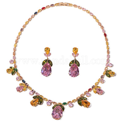 Комплекты из серег и ожерелий с подвесками в форме капли из латуни и кубическим цирконием FS-WGEF58E-01-1