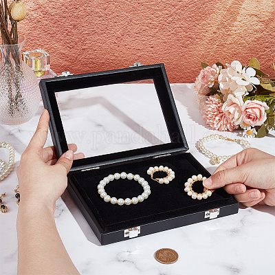 Прямоугольная шкатулка для хранения ювелирных изделий из искусственной кожи с бриллиантами CON-WH0094-45B-1