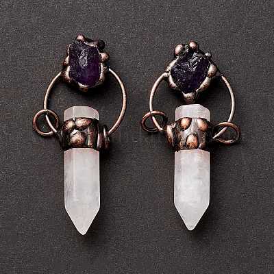 Натуральные кристаллы кварца и аметисты с большими заостренными подвесками G-M383-04R-1