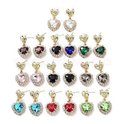 Серьги-гвоздики в форме сердца из латуни с микропаве из циркония светлого золота EJEW-Q800-50KCG-1