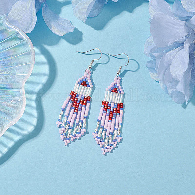 Серьга-пусет с подвесками в виде утюга со стеклом EJEW-MZ00184-1