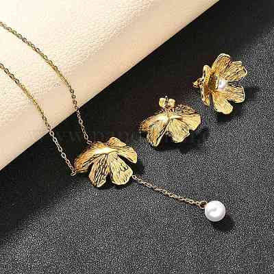 Комплект из ожерелий и серег-гвоздиков из нержавеющей стали 304 для женщин SJEW-C007-01B-G-1