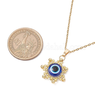 Стеклянные бусины и ожерелья из смолы с подвесками в виде солнца от сглаза NJEW-MZ00099-1