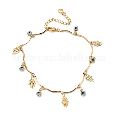 Браслеты на ногу из богемской латуни и смолы светло-голубого цвета с кисточками в виде руки хамда AJEW-Z046-01G-1