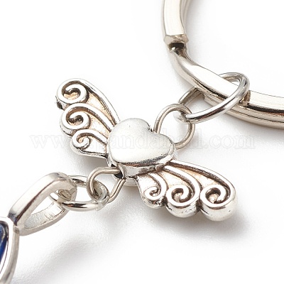 Пуля из натуральных смешанных драгоценных камней и сплавов сердце с брелками в виде крыльев KEYC-JKC00361-1