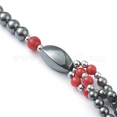 Однослойные ожерелья из немагнитного синтетического гематита и бирюзовых бусин NJEW-J058-01A-01-1