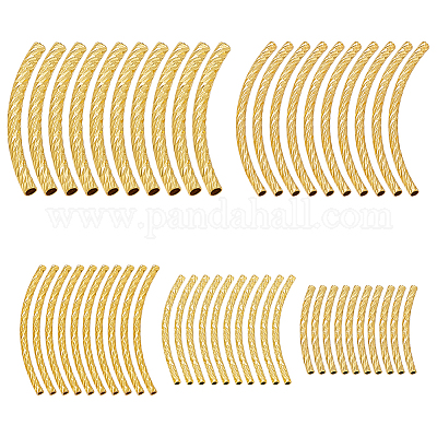 50 шт. 5 стиля латунных текстурированных изогнутых трубчатых бусин KK-PH0013-33-1